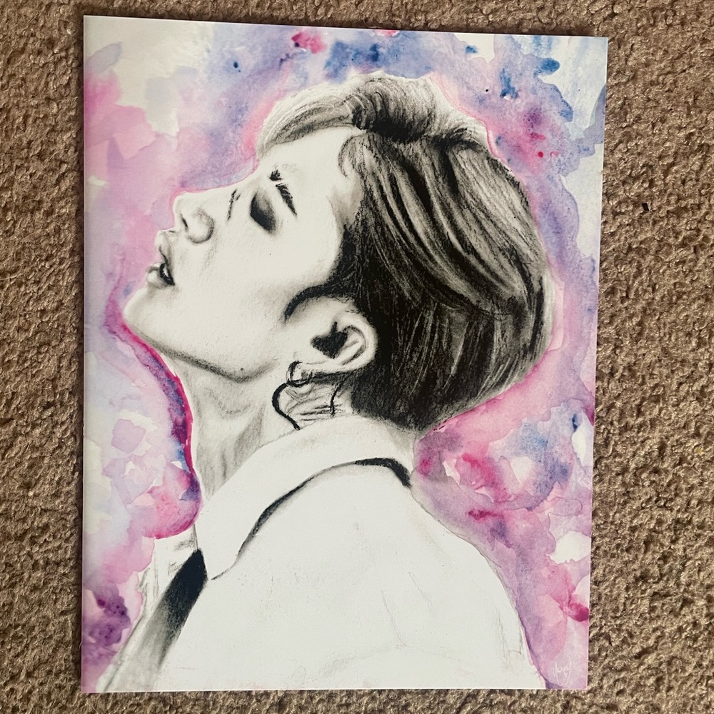 Bang Chan Portrait Art Print with Pink and Purple Accents